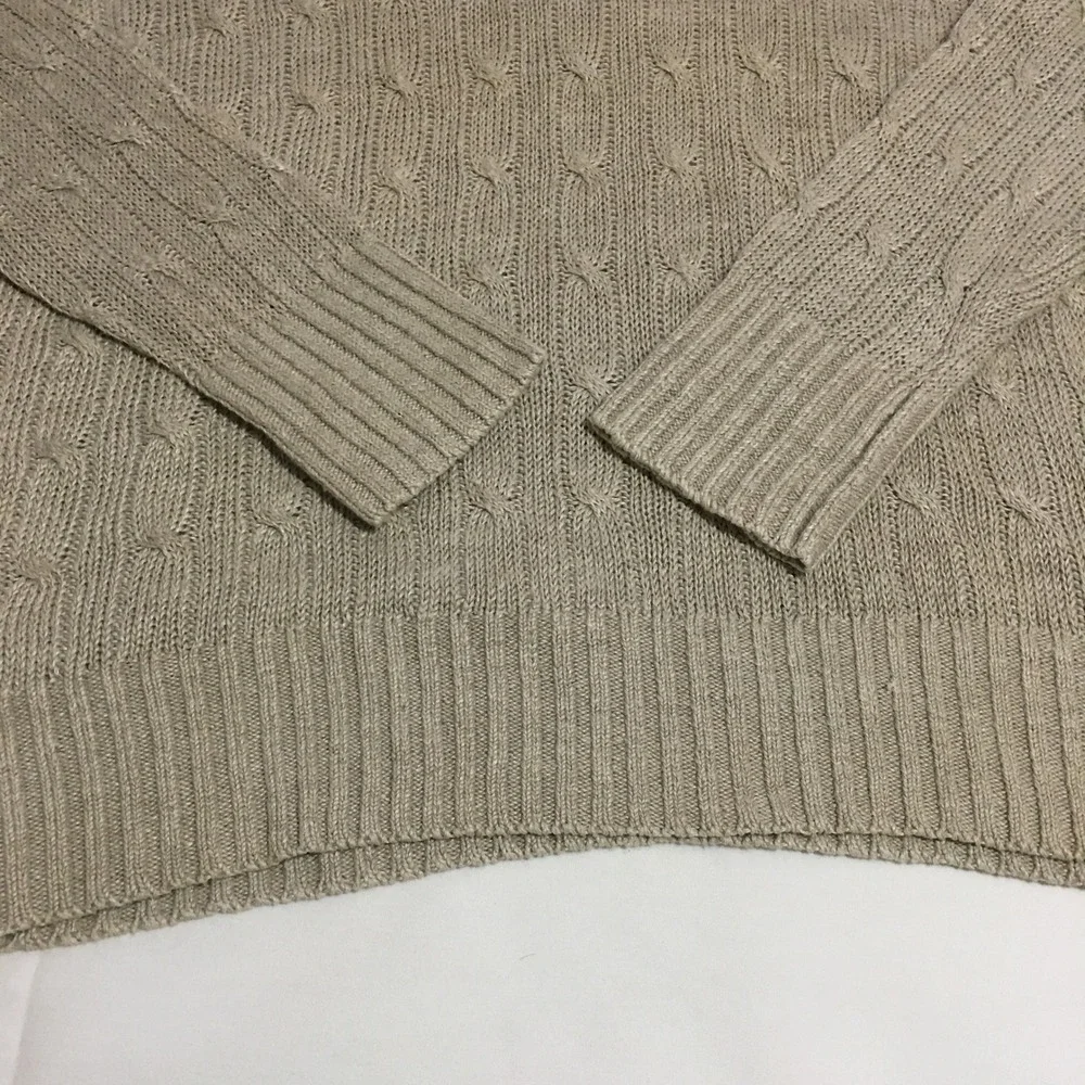 Polo Ralph Lauren Sweater Mens Medium Beige Linen Ramie Cable Knit